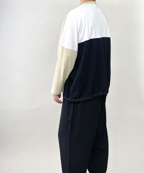 PLACE PLAN（プレイスプラン）の「ストレッチ TCスムース パネルスイッチ 切替 ビッグシルエット ロンT（Tシャツ/カットソー・メンズ・ホワイト/ブラック/ベージュ・FREE）」の18枚目の写真