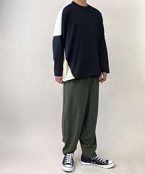 PLACE PLAN（プレイスプラン）の「ストレッチ TCスムース パネルスイッチ 切替 ビッグシルエット ロンT（Tシャツ/カットソー・メンズ・ホワイト/ブラック/ベージュ・FREE）」の10枚目の写真