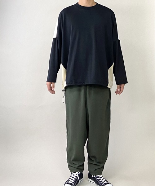 PLACE PLAN（プレイスプラン）の「ストレッチ TCスムース パネルスイッチ 切替 ビッグシルエット ロンT（Tシャツ/カットソー・メンズ・ホワイト/ブラック/ベージュ・FREE）」の12枚目の写真