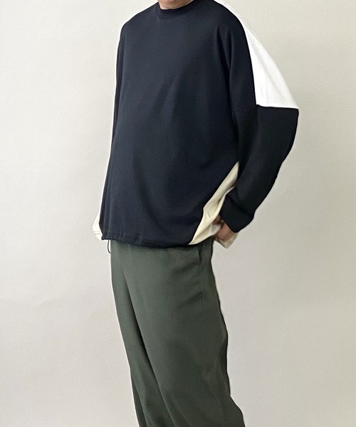 PLACE PLAN（プレイスプラン）の「ストレッチ TCスムース パネルスイッチ 切替 ビッグシルエット ロンT（Tシャツ/カットソー・メンズ・ホワイト/ブラック/ベージュ・FREE）」の11枚目の写真