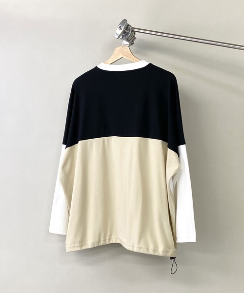 PLACE PLAN（プレイスプラン）の「ストレッチ TCスムース パネルスイッチ 切替 ビッグシルエット ロンT（Tシャツ/カットソー・メンズ・ホワイト/ブラック/ベージュ・FREE）」の4枚目の写真