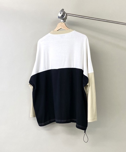 PLACE PLAN（プレイスプラン）の「ストレッチ TCスムース パネルスイッチ 切替 ビッグシルエット ロンT（Tシャツ/カットソー・メンズ・ホワイト/ブラック/ベージュ・FREE）」の14枚目の写真