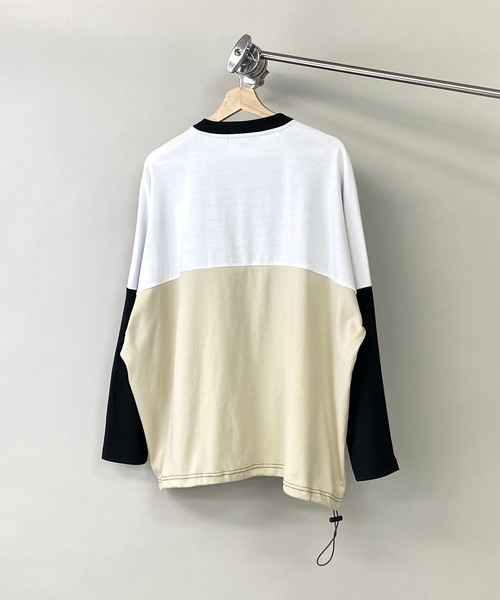 PLACE PLAN（プレイスプラン）の「ストレッチ TCスムース パネルスイッチ 切替 ビッグシルエット ロンT（Tシャツ/カットソー・メンズ・ホワイト/ブラック/ベージュ・FREE）」の9枚目の写真