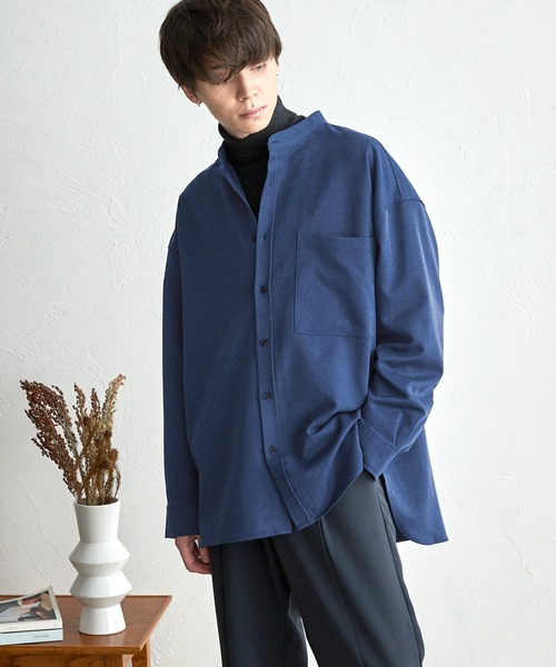 MONO-MART(モノマート)の「TRストレッチ スーパービッグシルエットバンドカラーシャツ(シャツ/ブラウス・メンズ・オフホワイト/ブラック/ライトグレー/グレー系その他/ダークブラウン/ベージュ系その他/グレー系その他2/グレー系その他3/ブルー・FREE)」の9枚目の写真