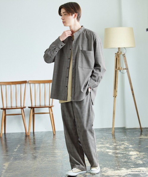 TRストレッチ スーパービッグシルエットバンドカラーシャツ MONO-MART