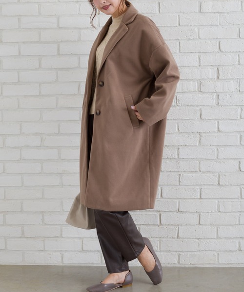 SpRay（スプレイ）の「エステルモッサチェスター（チェスターコート・レディース・ブラック/アイボリー/グレイッシュベージュ/ブルー/ブラウン・FREE）」の3枚目の写真