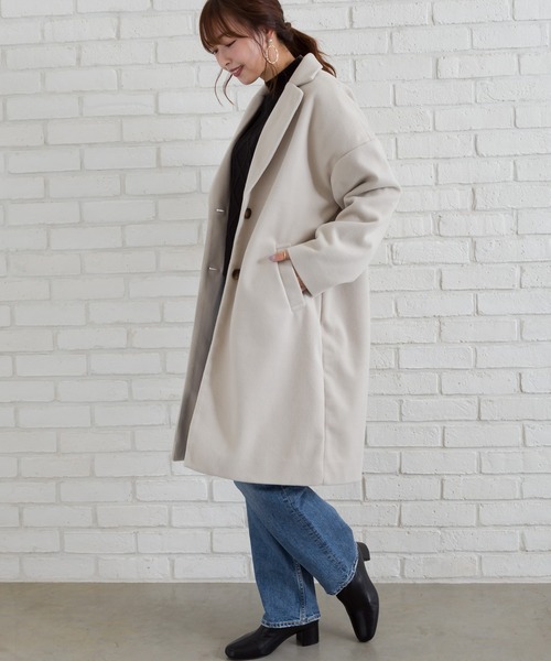 SpRay（スプレイ）の「エステルモッサチェスター（チェスターコート・レディース・ブラック/アイボリー/グレイッシュベージュ/ブルー/ブラウン・FREE）」の4枚目の写真