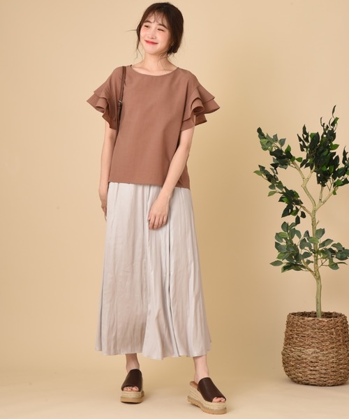 INTERPLANET(インタープラネット)の「レザーライクサテンスカート(スカート・レディース・グリーン/モカ/グレイッシュベージュ・FREE)」の12枚目の写真