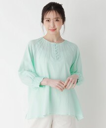 ◆【手洗い可】コットン(綿)楊柳ピンタックブラウス