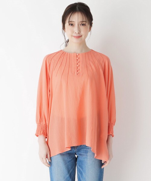 smart pink（スマートピンク）の「◆【手洗い可】コットン（綿）楊柳ピンタックブラウス（シャツ/ブラウス・レディース・アイボリー/ライトグリーン/オレンジ・88）」の9枚目の写真