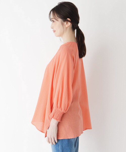 smart pink（スマートピンク）の「◆【手洗い可】コットン（綿）楊柳ピンタックブラウス（シャツ/ブラウス・レディース・アイボリー/ライトグリーン/オレンジ・88）」の7枚目の写真