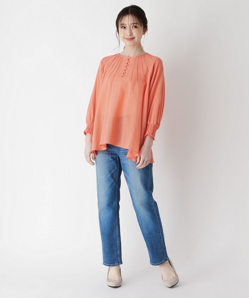 smart pink（スマートピンク）の「◆【手洗い可】コットン（綿）楊柳ピンタックブラウス（シャツ/ブラウス・レディース・アイボリー/ライトグリーン/オレンジ・88）」の10枚目の写真