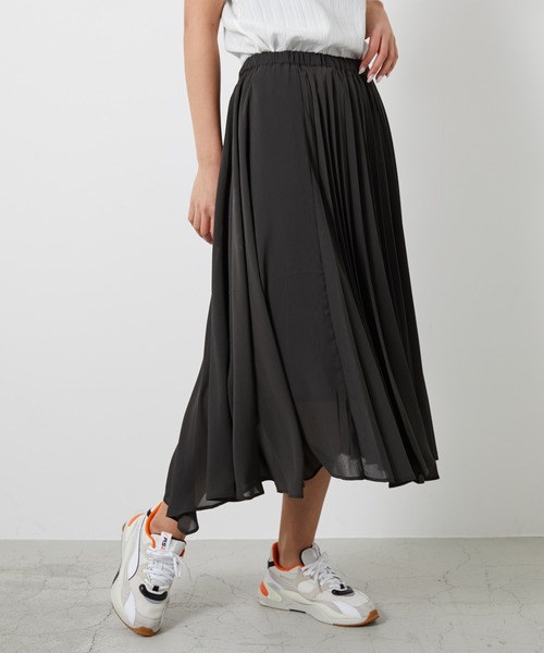 AZUL ENCANTO（アズールエンカント）の「シアークレープ　アシメプリーツスカート（スカート・レディース・アイボリー/ミント/ライトブラック・FREE）」の2枚目の写真