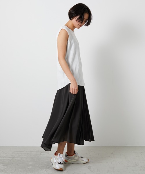 AZUL ENCANTO（アズールエンカント）の「シアークレープ　アシメプリーツスカート（スカート・レディース・アイボリー/ミント/ライトブラック・FREE）」の4枚目の写真