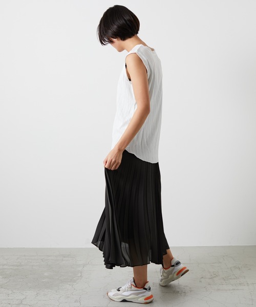 AZUL ENCANTO（アズールエンカント）の「シアークレープ　アシメプリーツスカート（スカート・レディース・アイボリー/ミント/ライトブラック・FREE）」の5枚目の写真