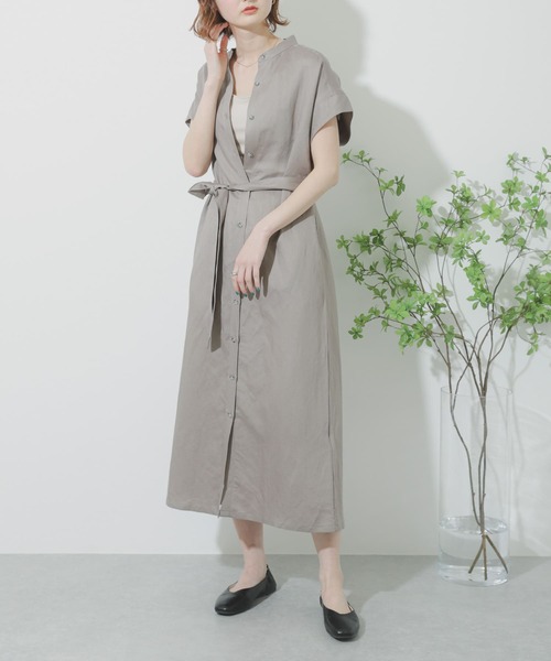 SENSE OF PLACE by URBAN RESEARCH（センスオブプレイスバイアーバンリサーチ）の「バンドカラーシャツワンピース（ワンピース・レディース・オフホワイト/ブラック/イエロー/グレー・ONE）」の3枚目の写真