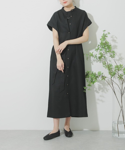 SENSE OF PLACE by URBAN RESEARCH（センスオブプレイスバイアーバンリサーチ）の「バンドカラーシャツワンピース（ワンピース・レディース・オフホワイト/ブラック/イエロー/グレー・ONE）」の2枚目の写真