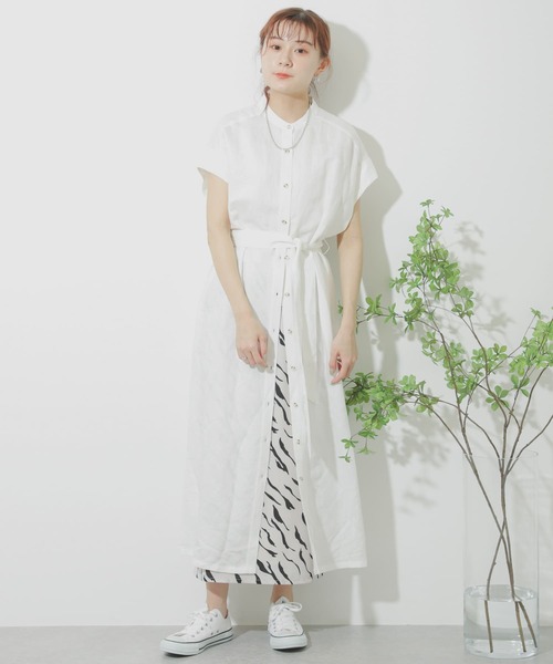 SENSE OF PLACE by URBAN RESEARCH（センスオブプレイスバイアーバンリサーチ）の「バンドカラーシャツワンピース（ワンピース・レディース・オフホワイト/ブラック/イエロー/グレー・ONE）」の14枚目の写真