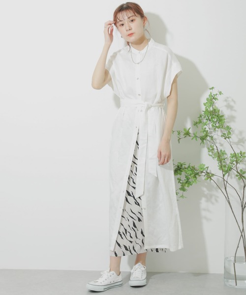 SENSE OF PLACE by URBAN RESEARCH（センスオブプレイスバイアーバンリサーチ）の「バンドカラーシャツワンピース（ワンピース・レディース・オフホワイト/ブラック/イエロー/グレー・ONE）」の21枚目の写真