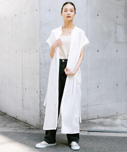 SENSE OF PLACE by URBAN RESEARCH（センスオブプレイスバイアーバンリサーチ）の「バンドカラーシャツワンピース（ワンピース・レディース・オフホワイト/ブラック/イエロー/グレー・ONE）」の15枚目の写真