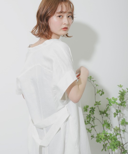 SENSE OF PLACE by URBAN RESEARCH（センスオブプレイスバイアーバンリサーチ）の「バンドカラーシャツワンピース（ワンピース・レディース・オフホワイト/ブラック/イエロー/グレー・ONE）」の9枚目の写真