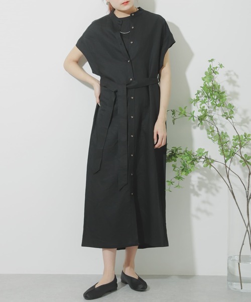 SENSE OF PLACE by URBAN RESEARCH（センスオブプレイスバイアーバンリサーチ）の「バンドカラーシャツワンピース（ワンピース・レディース・オフホワイト/ブラック/イエロー/グレー・ONE）」の10枚目の写真