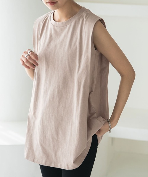 rectangle（レクタングル）の「OE天竺タックスリーブトップス（Tシャツ/カットソー・レディース・オフホワイト/ブラック/ブラウン/パープル/ベージュ/イエロー・FREE）」の4枚目の写真