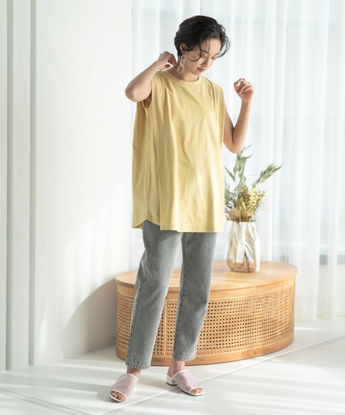 rectangle（レクタングル）の「OE天竺タックスリーブトップス（Tシャツ/カットソー・レディース・オフホワイト/ブラック/ブラウン/パープル/ベージュ/イエロー・FREE）」の12枚目の写真