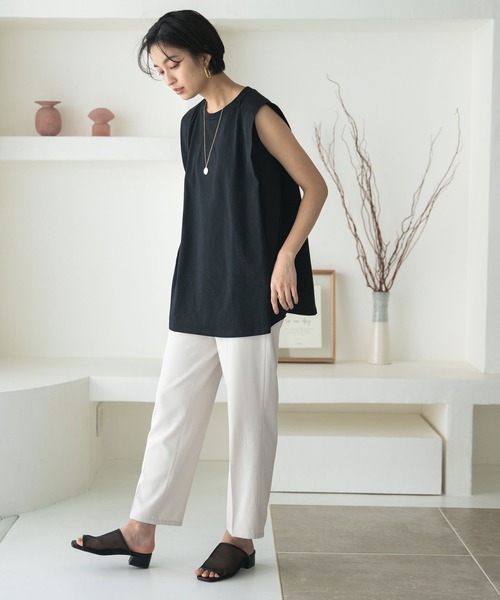 rectangle（レクタングル）の「OE天竺タックスリーブトップス（Tシャツ/カットソー・レディース・オフホワイト/ブラック/ブラウン/パープル/ベージュ/イエロー・FREE）」の15枚目の写真