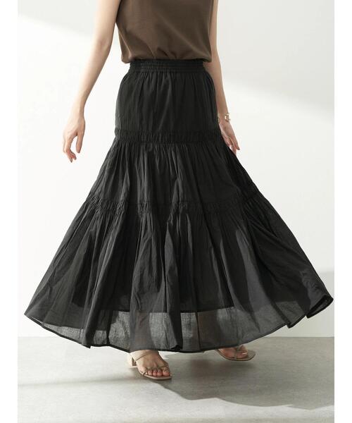 earth music&ecology（アースミュージックアンドエコロジー）の「ボイルティアードスカート ＊（スカート・レディース・ブラック/ブラウン・FREE）」の3枚目の写真