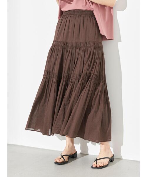 earth music&ecology（アースミュージックアンドエコロジー）の「ボイルティアードスカート ＊（スカート・レディース・ブラック/ブラウン・FREE）」の4枚目の写真