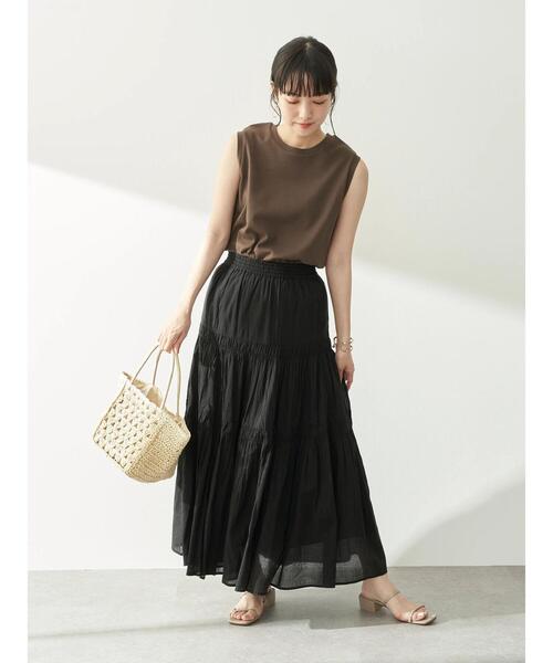 earth music&ecology（アースミュージックアンドエコロジー）の「ボイルティアードスカート ＊（スカート・レディース・ブラック/ブラウン・FREE）」の12枚目の写真