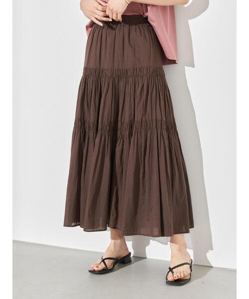 earth music&ecology（アースミュージックアンドエコロジー）の「ボイルティアードスカート ＊（スカート・レディース・ブラック/ブラウン・FREE）」の15枚目の写真