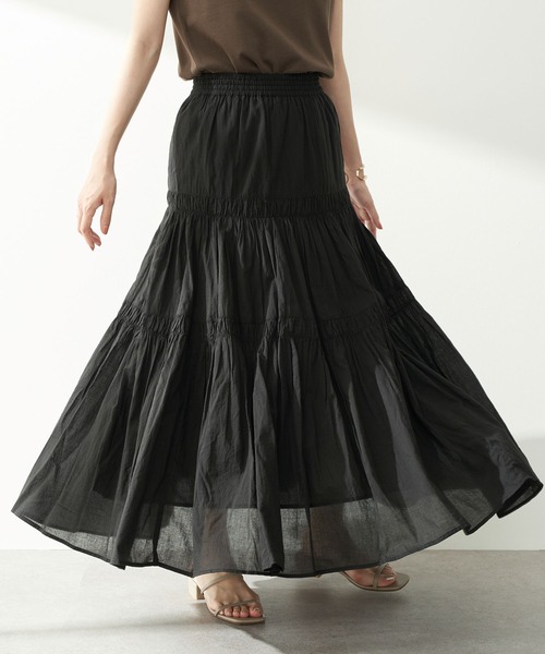 earth music&ecology（アースミュージックアンドエコロジー）の「ボイルティアードスカート ＊（スカート・レディース・ブラック/ブラウン・FREE）」の2枚目の写真