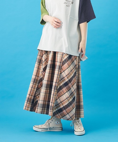 CUBE SUGAR（キューブシュガー）の「先染めチェック 切替 ギャザースカート（スカート・レディース・イエロー/ピンク/ネイビー/マルチ・M）」の3枚目の写真