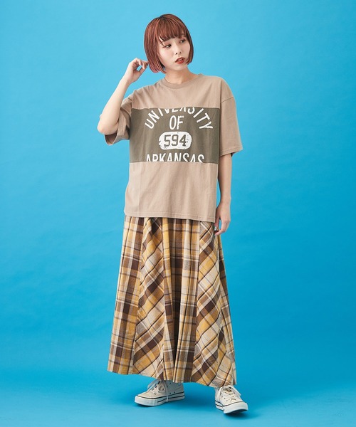 CUBE SUGAR（キューブシュガー）の「先染めチェック 切替 ギャザースカート（スカート・レディース・イエロー/ピンク/ネイビー/マルチ・M）」の7枚目の写真