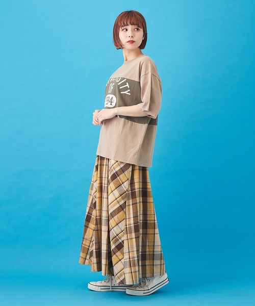 CUBE SUGAR（キューブシュガー）の「先染めチェック 切替 ギャザースカート（スカート・レディース・イエロー/ピンク/ネイビー/マルチ・M）」の8枚目の写真