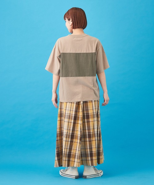 CUBE SUGAR（キューブシュガー）の「先染めチェック 切替 ギャザースカート（スカート・レディース・イエロー/ピンク/ネイビー/マルチ・M）」の9枚目の写真