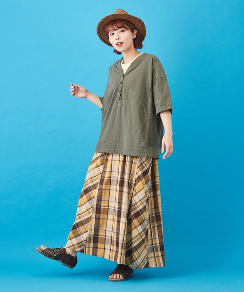 CUBE SUGAR（キューブシュガー）の「先染めチェック 切替 ギャザースカート（スカート・レディース・イエロー/ピンク/ネイビー/マルチ・M）」の12枚目の写真