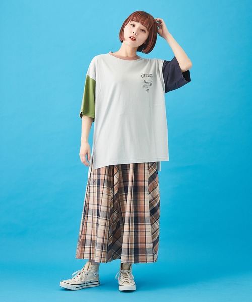 CUBE SUGAR（キューブシュガー）の「先染めチェック 切替 ギャザースカート（スカート・レディース・イエロー/ピンク/ネイビー/マルチ・M）」の13枚目の写真