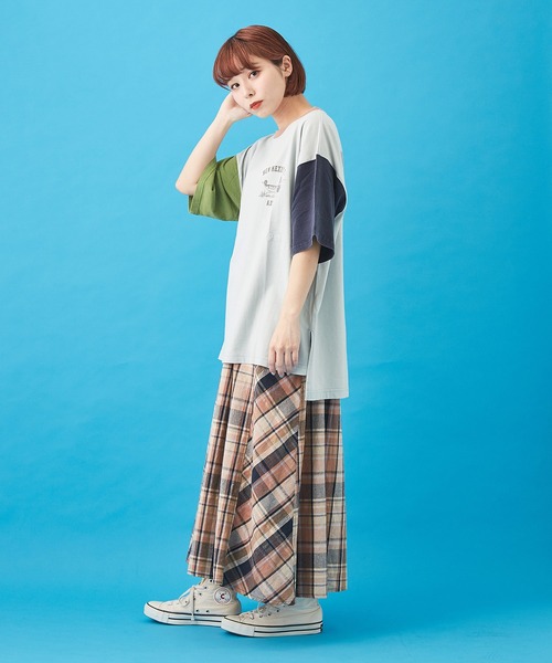 CUBE SUGAR（キューブシュガー）の「先染めチェック 切替 ギャザースカート（スカート・レディース・イエロー/ピンク/ネイビー/マルチ・M）」の14枚目の写真