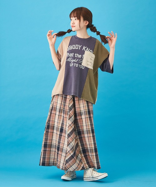 CUBE SUGAR（キューブシュガー）の「先染めチェック 切替 ギャザースカート（スカート・レディース・イエロー/ピンク/ネイビー/マルチ・M）」の19枚目の写真