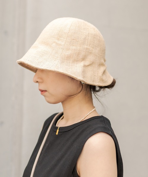 CAPRICIEUX LE'MAGE（カプリシューレマージュ）の「リネンベルハット（ハット・レディース・ブラック/ベージュ・FREE）」の5枚目の写真