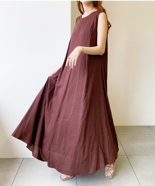 UNRELISH（アンレリッシュ）の「バックシャンテントサックワンピース（ワンピース・レディース・ブラウン/ライトグリーン/ベージュ・MEDIUM）」の11枚目の写真