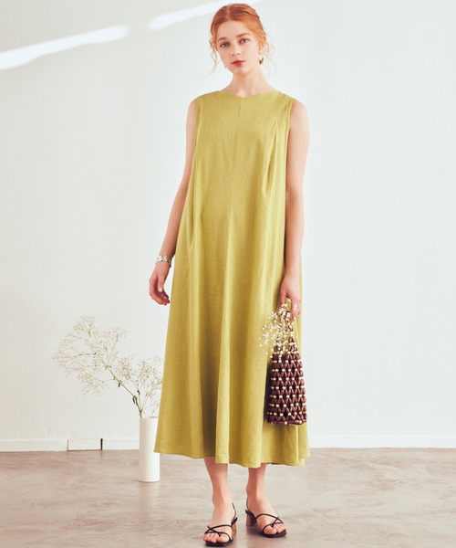 UNRELISH（アンレリッシュ）の「バックシャンテントサックワンピース（ワンピース・レディース・ブラウン/ライトグリーン/ベージュ・MEDIUM）」の6枚目の写真