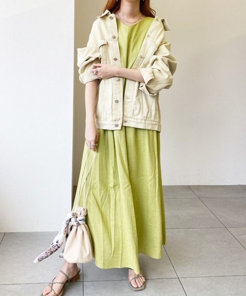 UNRELISH（アンレリッシュ）の「バックシャンテントサックワンピース（ワンピース・レディース・ブラウン/ライトグリーン/ベージュ・MEDIUM）」の13枚目の写真