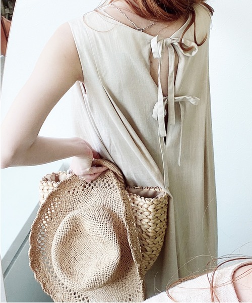 UNRELISH（アンレリッシュ）の「バックシャンテントサックワンピース（ワンピース・レディース・ブラウン/ライトグリーン/ベージュ・MEDIUM）」の9枚目の写真