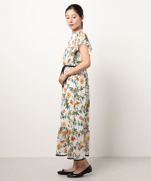 ワンピース ドレス ワンピースボタニカルフルーツプリントラッフルスリーブワンピース ワンピース Allureville アルアバイル のファッション