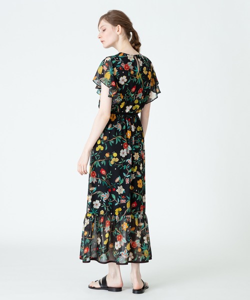 ワンピース ドレス ワンピースボタニカルフルーツプリントラッフルスリーブワンピース ワンピース Allureville アルアバイル のファッション