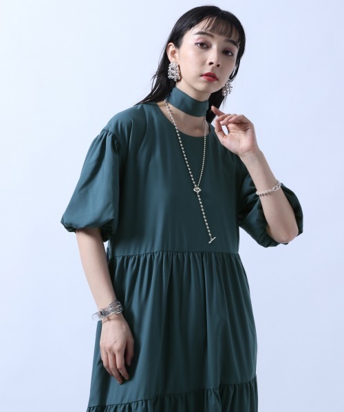 HARE（ハレ）の「ボリュームスリーブティアードワンピ-ス(HARE)（シャツワンピース・レディース・ブラック/グリーン・FREE）」の9枚目の写真